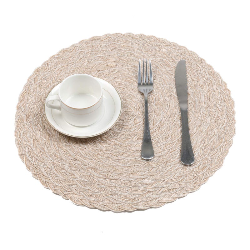 SHACOS Round Braided Placemats 15 inch Set of 4 Boho Woven Washable Kitchen Table Placemats for Home Wedding Party (T-Beige, 4) - Image 5
